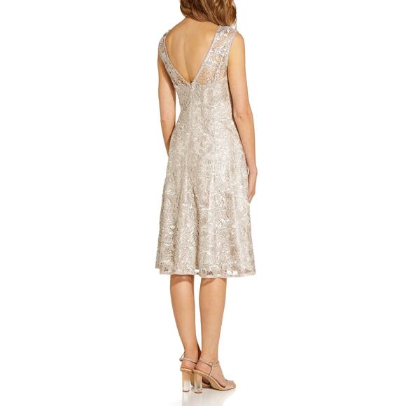 ADRIANNA PAPELL Women's Marble Embroidered Sequin Sleeveless Cocktail Dress - Picture 13 of 13